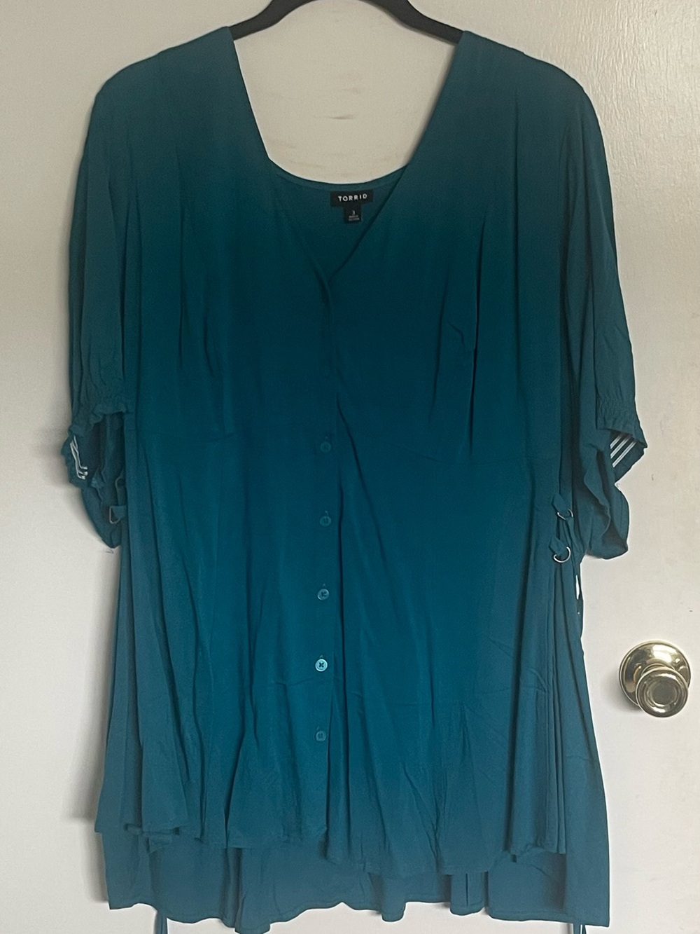 Torrid Teal V-Neck Button Front Tunic